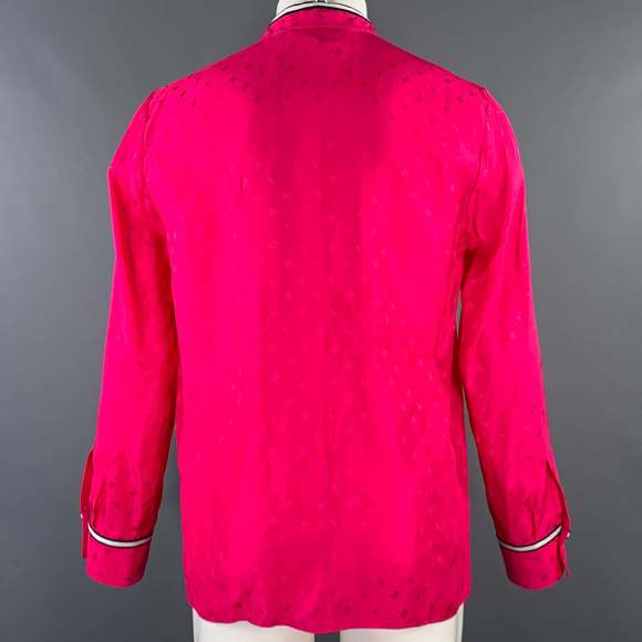 MARNI Pink Fuchsia Monogram Viscose Nehru Collar Long Sleeve Shirt - Picture 3 of 7
